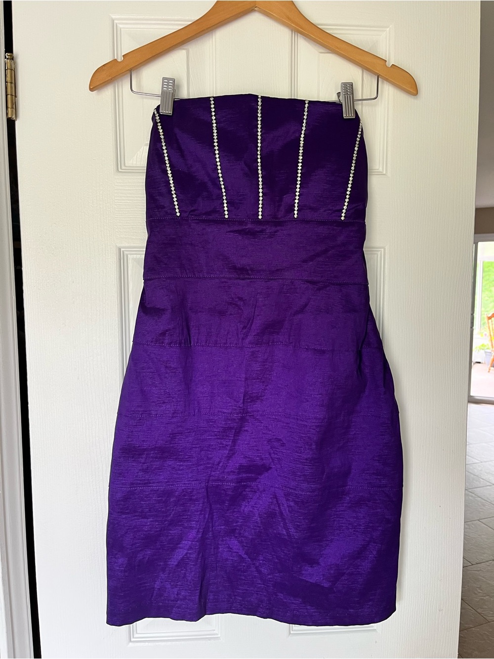 YNS Purple Strapless Rhinestone Cocktail Dress Medium Wedding Prom Party
